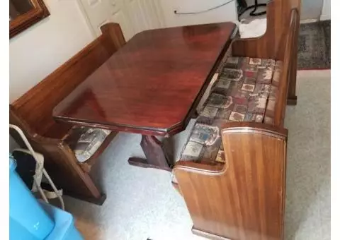 Dining room table and 2 church pew style benches